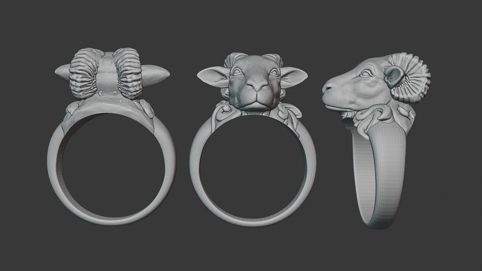 Majestic Ram Head Signet Ring - 3D Printable Model (STL)